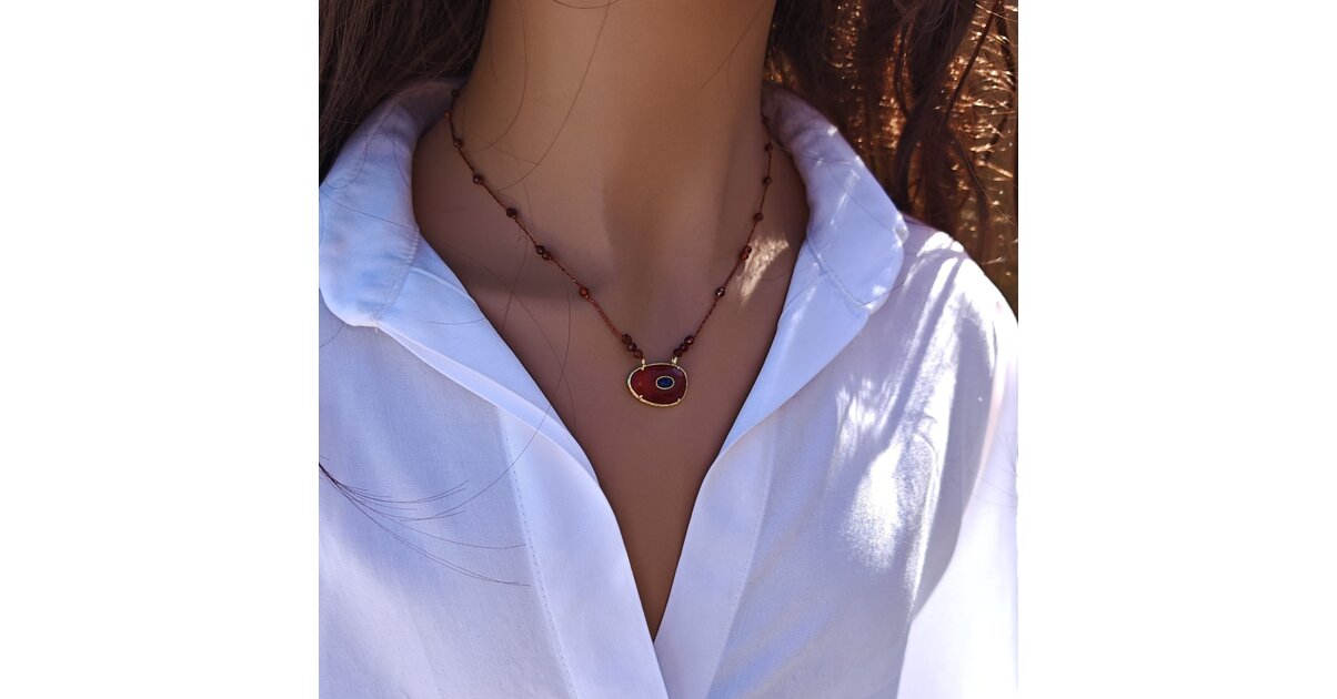 Collier En Pierres Lapis Lazuli Et Cornaline - Pierres Naturelles Bleues Et Oranges, Neuf